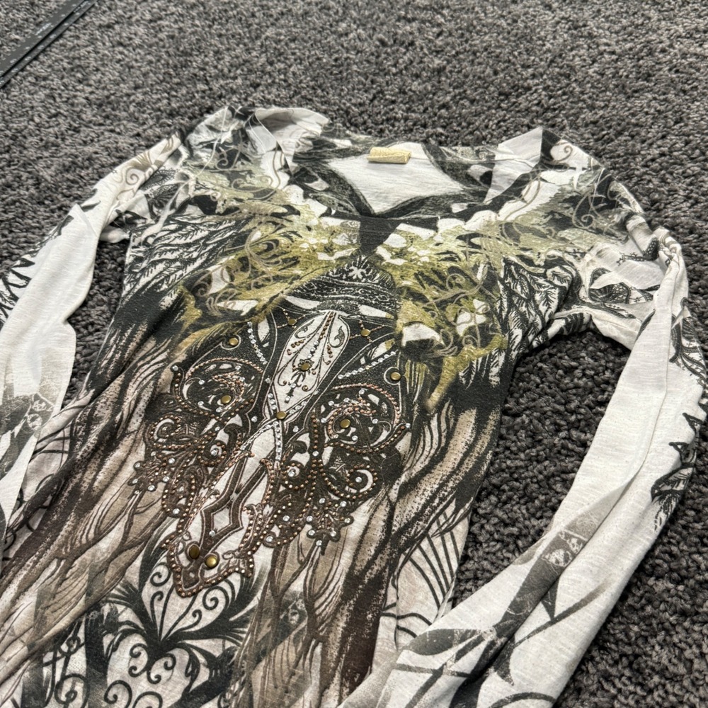Y2K Daytrip Graphic Top Women White Excellent Rhinestone Wing Print Small